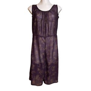 40s Vintage Sheer Plum and Gold Floral Sleeveless Knee Length Romper Size L